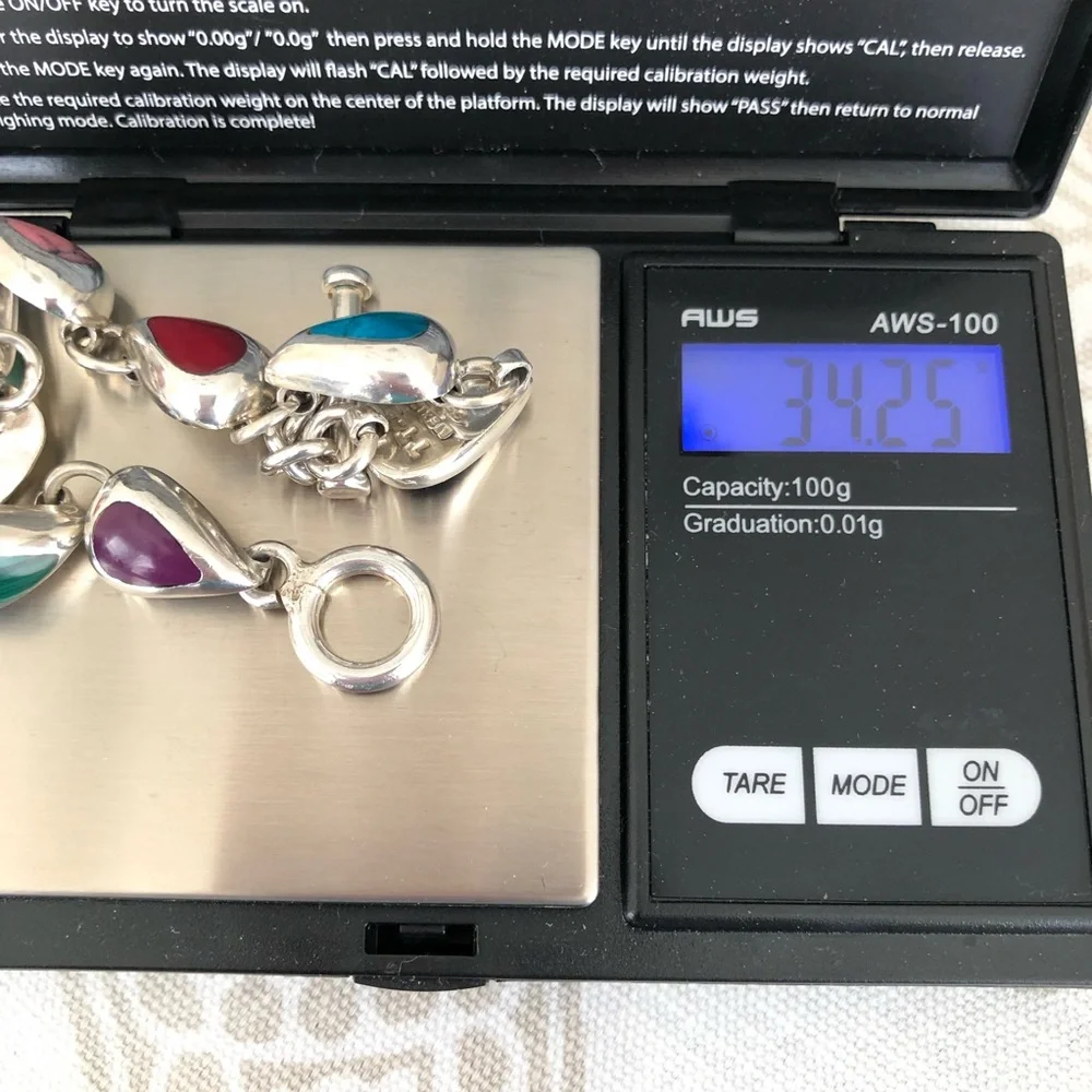 Semi-Precious Stone & Taxco 925 Silver Bracelet 34 grams